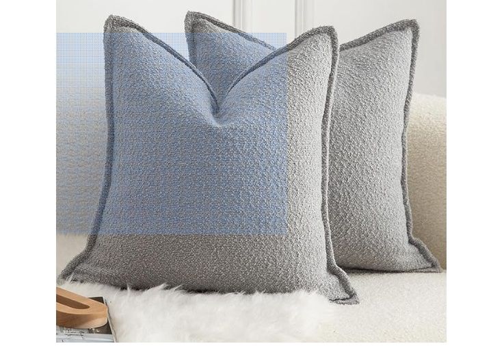 Mandioo Pack of 2 Decorative Throw Pillow Covers Accent Solid Woven Textured Cushion Covers light grey