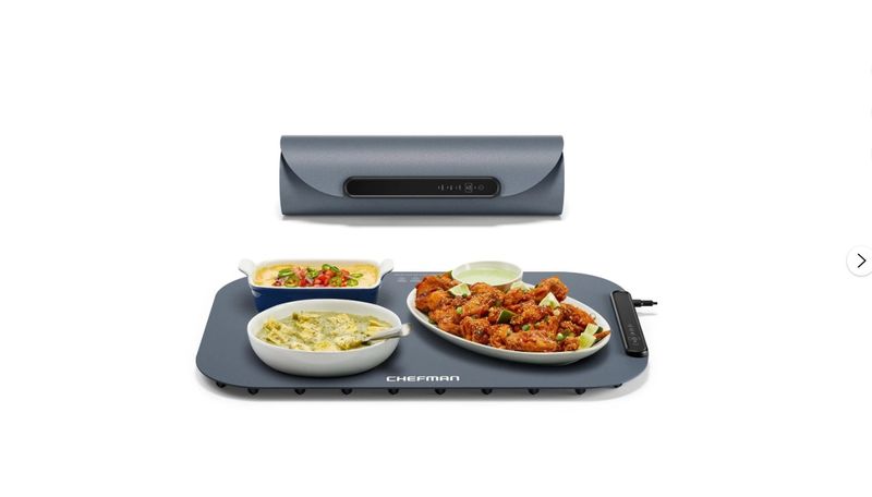 Chefman Roll n’ Go Food Warming Mat with Customizable Temperature Controls and Storage Bag - Grey, New