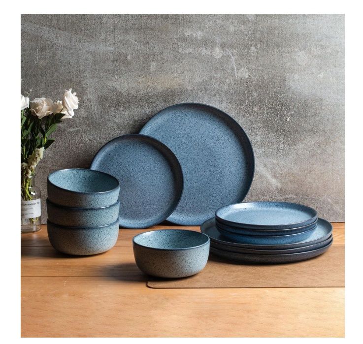 Home Trends Blue Speckle Stoneware 12-Piece Dinnerware Set, Home Trends Blue Speckle Stoneware 12-Piece Dinnerware Set