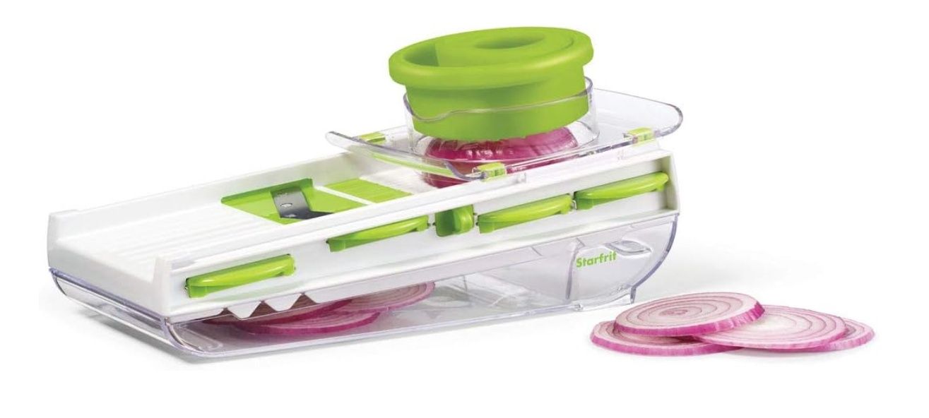 Starfrit Easy Mandoline Slicer, Dicer - 5-Blades - Straight &amp; Crinkle Blades, Julienne, Grater &amp; Shredder