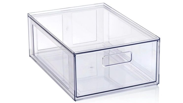 Mainstays Clear Glossy Plastic Pull-Out Closet Drawer Medium Size, Adult Size, dimension：14" L x 9.8" W x 5.5" H