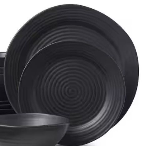 ONEIDA Ridge Black Black Stoneware Dinnerware single 10.5" plate only