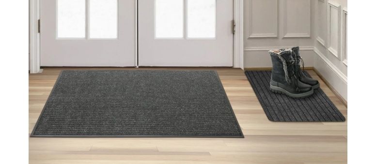 Stepguard BOGO Set 30" x 48" Ribbed Charcoal Needlepunch Mat and 16" x 24" Two-Tone Black and Grey Needlepunch Mat