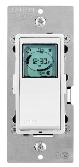 Leviton Decora Timer Switch, Programmable and Astronomical, Lights and Motor Loads, Single Pole or 3-Way, VPT24-1PZ, White