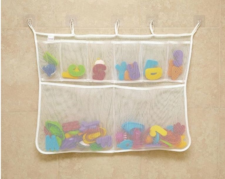 Lilly's Love Bath Toy Storage - Extra Large 20 x 32 inch Bathtub Toy Holder + 5 Locking Hooks