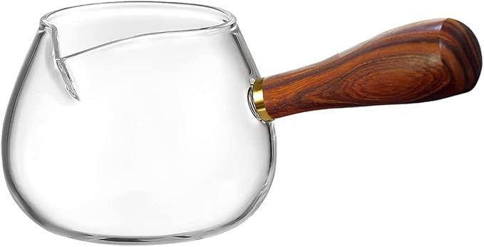 Glass Milk Pan with Wooden Handle, Coffee Tea Pot, Glass Stovetop Cookware for Heating