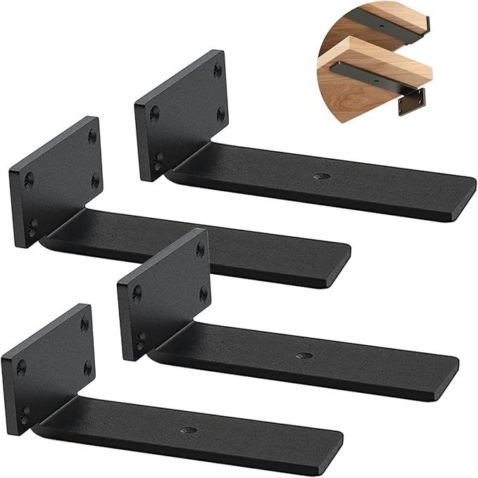 Floating Shelf Brackets Heavy Duty - 1/5 Inch Thick Industrial Black Metal L Brackets