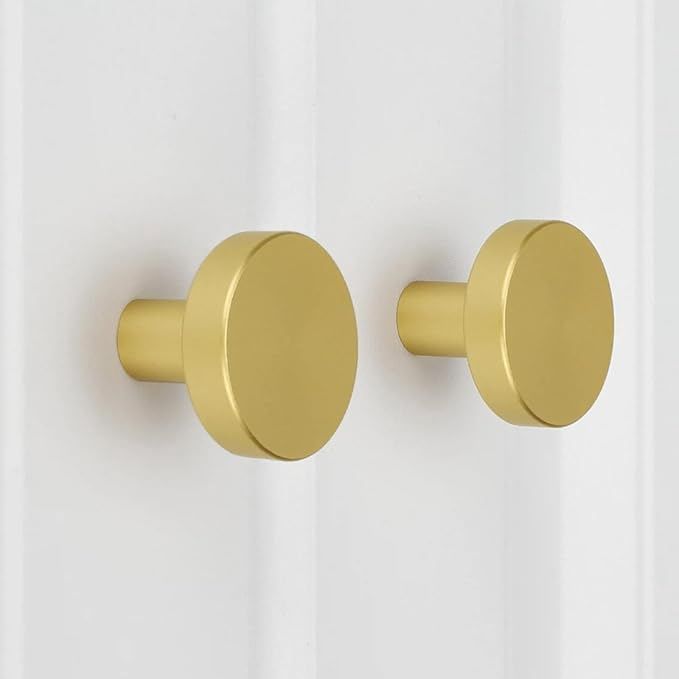 homdiy 25 Pack Modern Brushed Brass Round Cabinet Knobs Kitchen Bathroom Gold Knobs