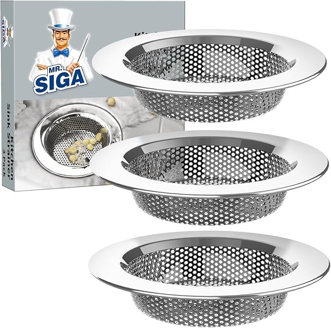 Kitchen Sink Strainer, Stainless Steel Sink Drain Strainer, Dishwasher Safe 3 Pack