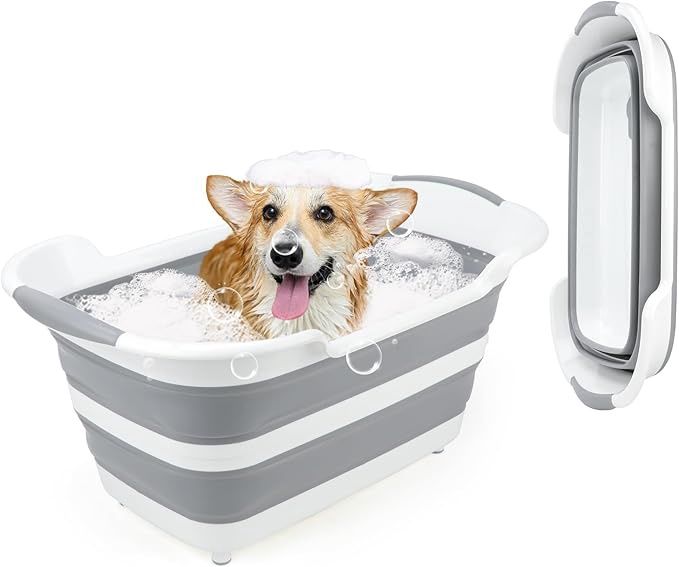 FHTONGE Elevated Collapsible Dog Bathtub with Drainage and Hair Catcher