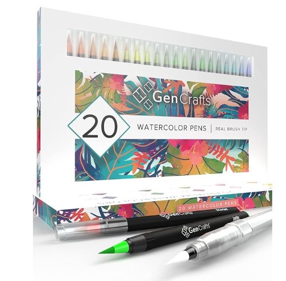 Genuine Crafts Watercolor Brush Tip Pen Set - 20 Premium Assorted Colors