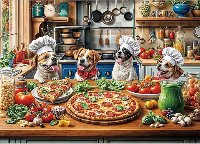 Funny Dog Pizza Jigsaw Puzzle, 1000 Piece Puzzle for Adults, Food Kitchen Jigsaw Puzzle