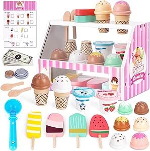 Ice Cream Toy, Wooden Pretend Play Toys Play Store for Kids, Wooden Ice Cream