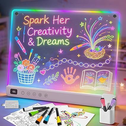 Led Drawing Board with 13 Light Effects, 13.7"x10" Rechargeable Glow Doodle LED