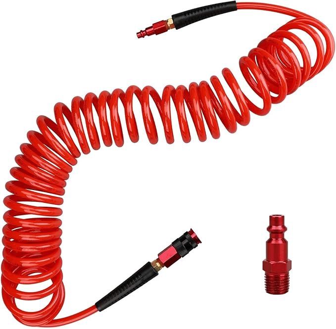 Hromee 1/4 in x 25 ft Polyurethane Recoil Air Hose with Bend Restrictors Compressor
