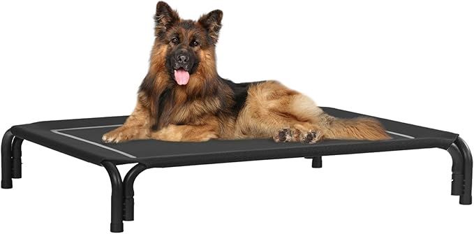Dopedio Elevated Outdoor Dog Bed, Raised Dog Cot for X-Large Dogs, Colour: Black, Size: 48.8"