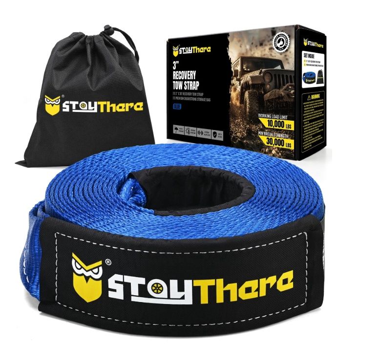 Stay There 3'' x 30 ft Recovery Tow Strap, Heavy Duty with 30,000 lb