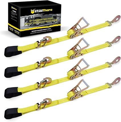 Stay There Axle Tie Down Combo Strap with Snap Hook Ratchet - 2 Inch x 114 Inch - 4 Pack