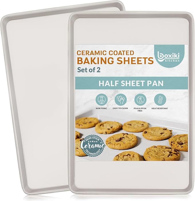 Boxiki Kitchen 2 PC Non-Stick Ceramic Baking Sheet - Slick &amp; Non-Toxic Ceramic Coating