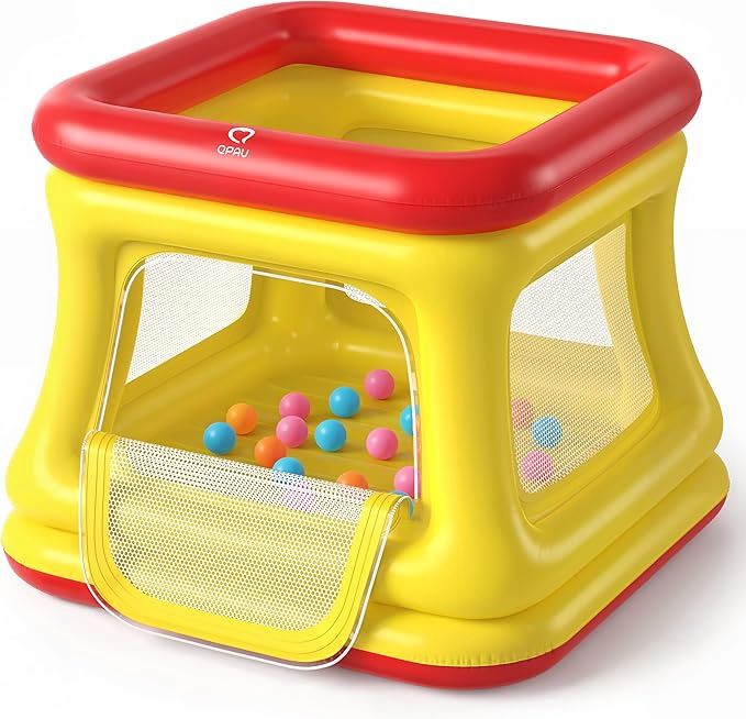 QPAU 3-in-1 Toddler Ball Pit &amp; Trampoline, Inflatable Bouncy Castle