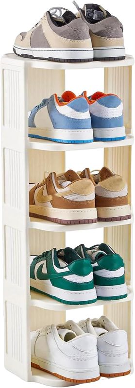 Small Shoe Rack, 5 Tier Plastic Vertical Shoe Rack for Small and Narrow Spaces