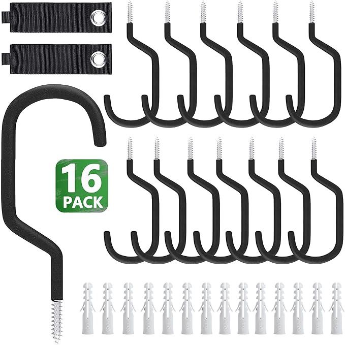 14 Pack Bike Hook Storage Bike Rack and 2 Extension Cord Storage Straps