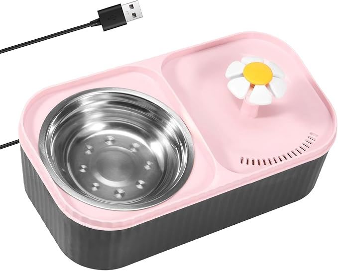 Cat Water Fountain and Food Bowl, 3L/101oz Ultra Quiet Automatic Pet Water Dispenser