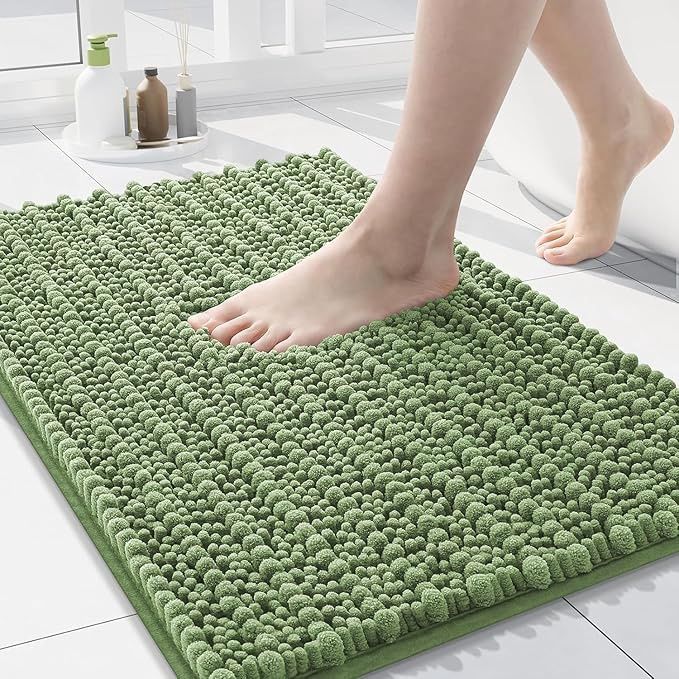 OLANLY Luxury Chenille Bath Mat, Extra Soft Thick Absorbent Shaggy 24"x16", Colour: Sage Green