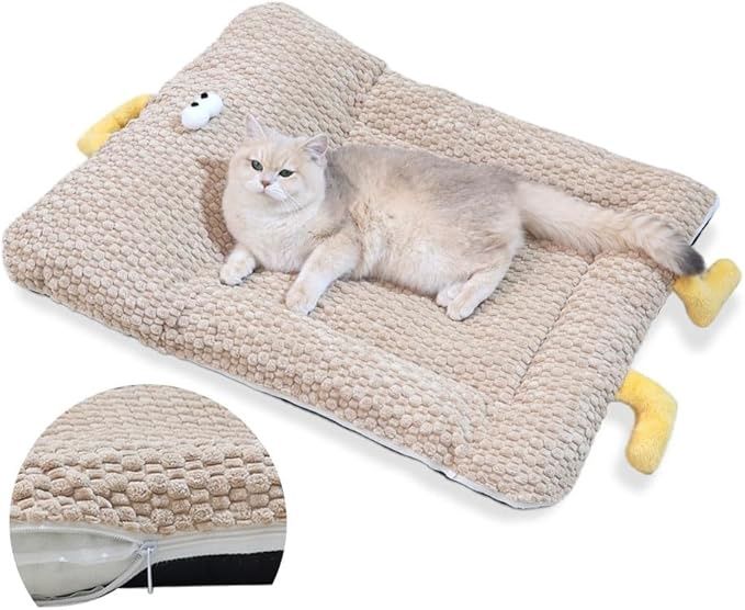 Cat Bed, Dog Bed Pad with Side Zipper, Pet Sleeping Mat with All-Round Padding