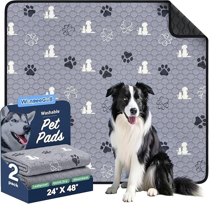 Washable Pee Pads, Puppy Pee Pad for Dogs Grey 24"x 48" 2pk