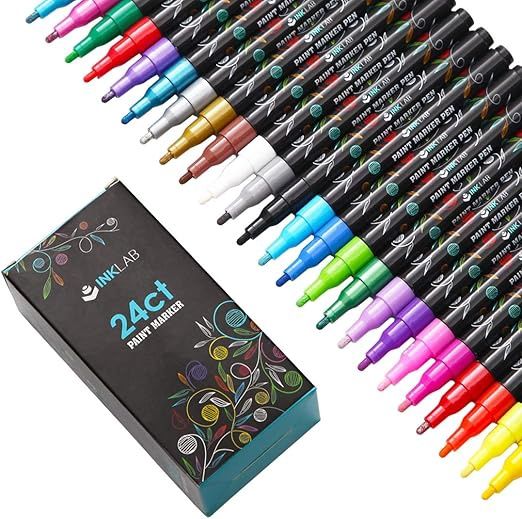 Acrylic Paint Pens 24 Colors Permanent Paint Markers Quick Dry for Rock