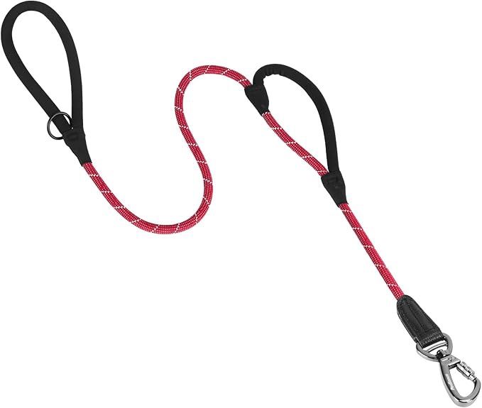 PetBonus Double Handle Rope Dog Leash, Heavy Duty Training Lead, Colour: Red, Size: 6 FT