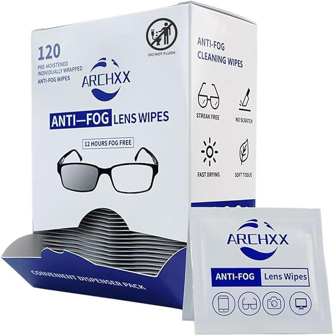 ARCHXX Anti Fog Wipes for Glasses, 120 Count,Pre-Moistened Cleaning Wipes