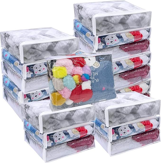 20Pcs Large Clear Vinyl Zippered Storage Bags With Handle - 16*12*4Inch Blankets