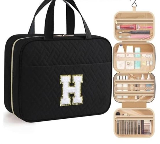 HOTOR Travel Toiletry Bag - Personalized Chenille Initial Makeup Bag