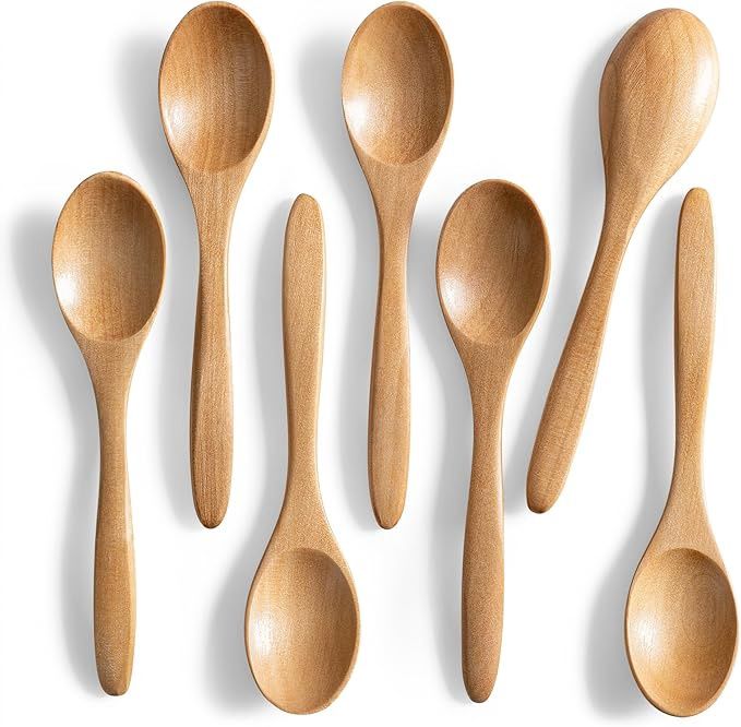 7 PCS Small Wooden Spoons, 5.8 Inch Honey Spoons for Tea, Schima Wooden Honey