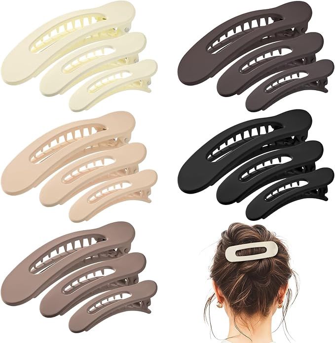 15 PCS Flat Hair Clips, Neutral Color Flat Claw Clips 3 Sizes Hair Claws