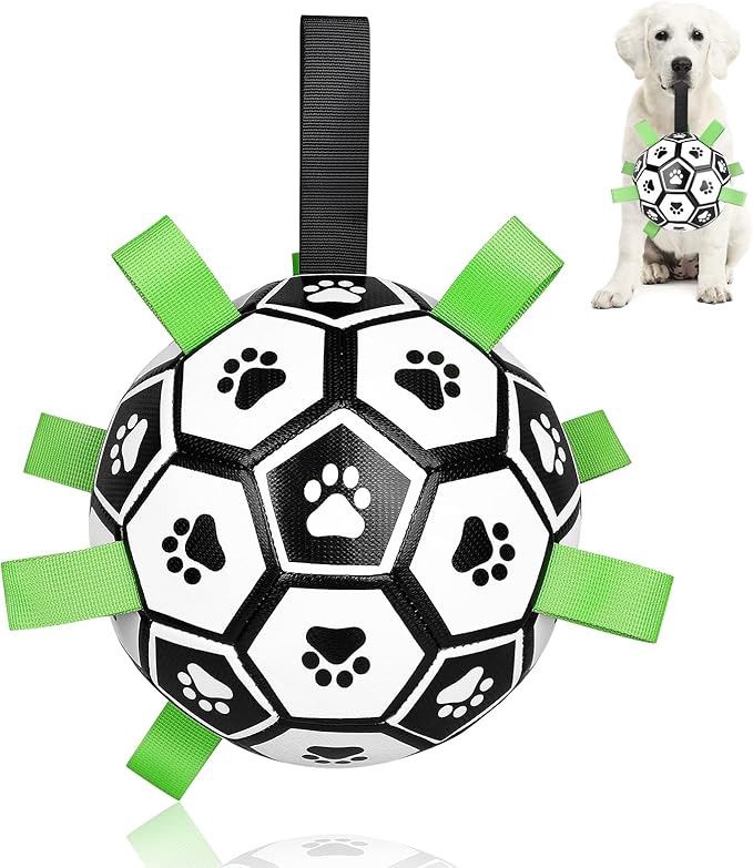 CHUKCHI Dog Toys Soccer Ball with Straps, Interactive Dog Toys for Tug of War