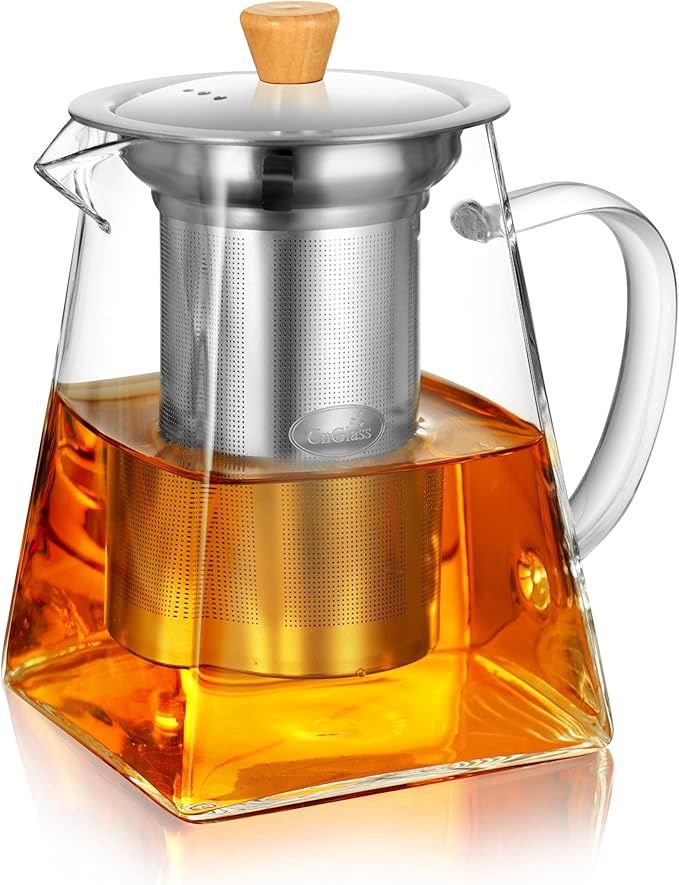 CNGLASS Glass Teapot with Infuser,24oz Clear Glass Tea Kettle