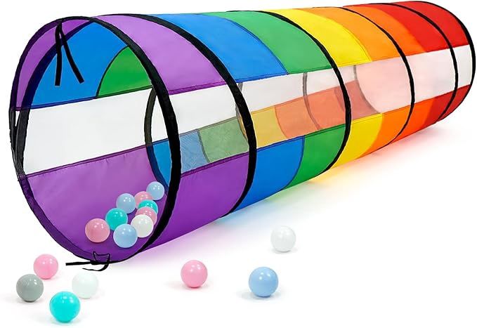 Kids Play Tunnel for Toddlers, Large 21" Colorful Rainbow Pop Up Crawl Through Tunnel