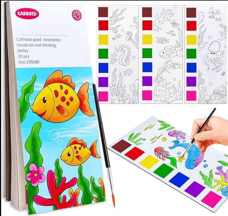 Watercolor Coloring Books for Kids Ages 4-8, Pocket Watercolor Painting Book