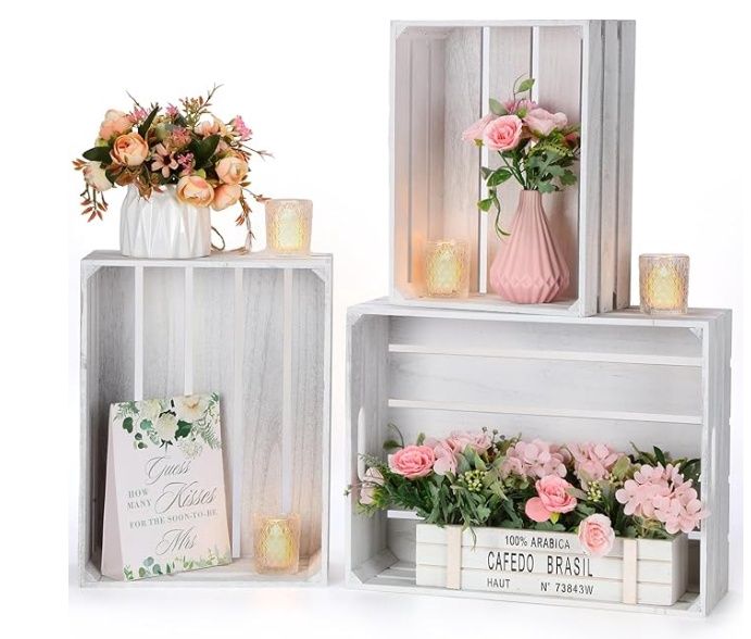 3 Pcs Decorative Nesting Wooden Crates for Storage Display, 3 Sizes Rustic Wood