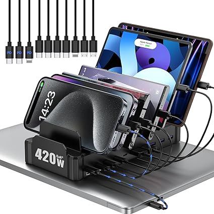 420W Charging Station for Multiple Devices, Zobirez 10-Port USB C Fast Charger Stations