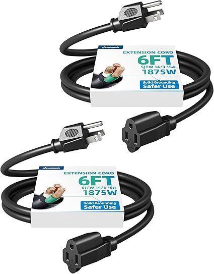 DEWENWILS Extension Cord 6ft, 14/3 SJTW Weatherproof Power Cable for Indoor 2pk