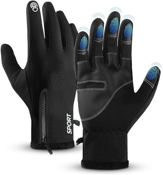 AURUZA Zipper Winter Gloves for Men Women, Thermal Touchscreen Gloves  Medium