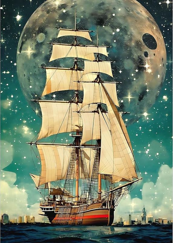 1000 Piece Jigsaw Puzzle for Adults, Starry Night &amp; Sailing Ship Hard Difficult