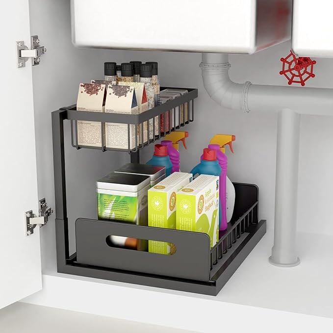 Under Sink Organizer and Storage, 2 Tier Rustproof Under Cabinet Storage