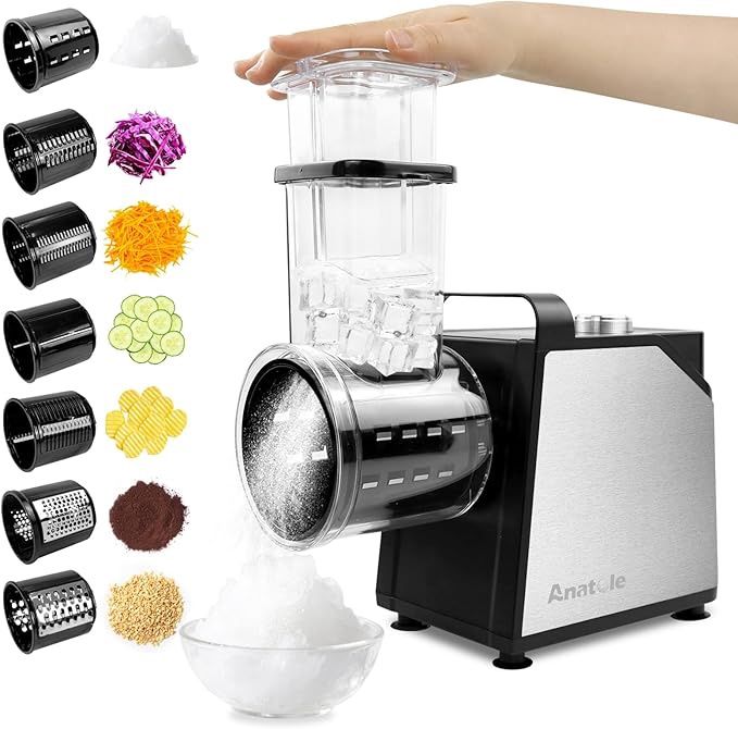 Anatole Electric Cheese Grater 7 Blades Ice Shaver Stainless Steel Vegetable Shredder