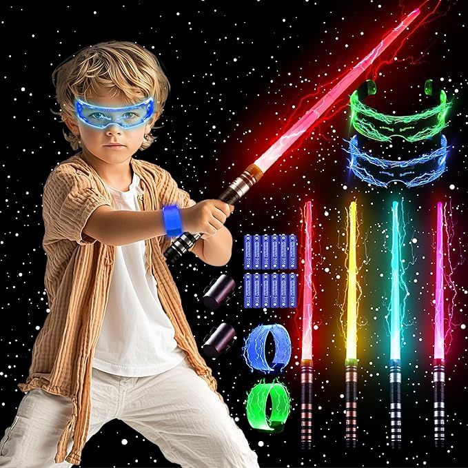 SANCO Light Up Saber Sets - 4 Packs Upgraded 7 Colors Retractable Light Up Swords