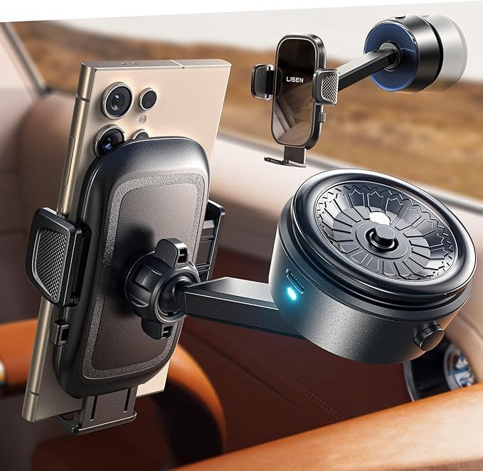 LISEN Car Phone Mount, Full-Self Electronic Suction Cup Phone Holder Car
